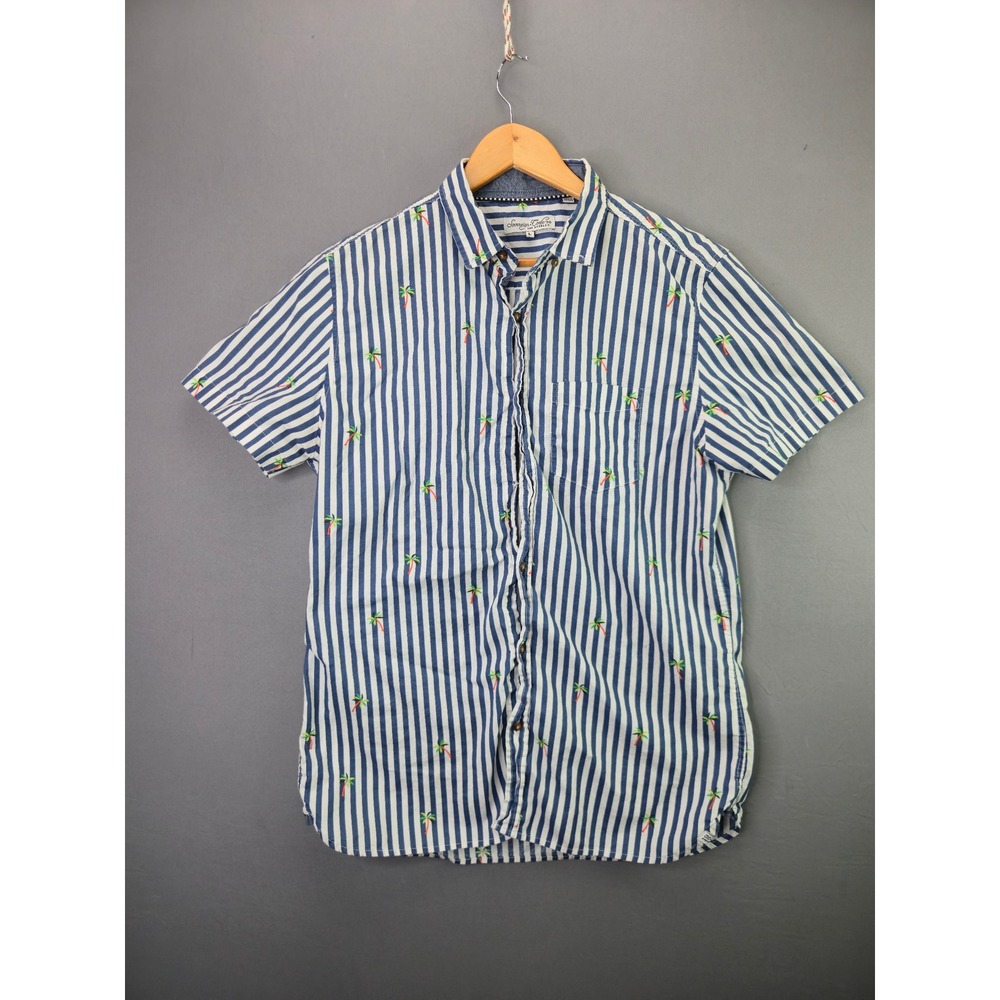 Sovereign Code Button Up Shirt Winnipeg W1952 Large Blue Stripe Palm Tree SS